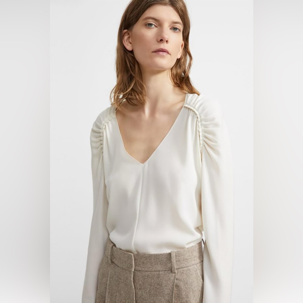 Theory Cream Ruched Silk Blouse Sz Small